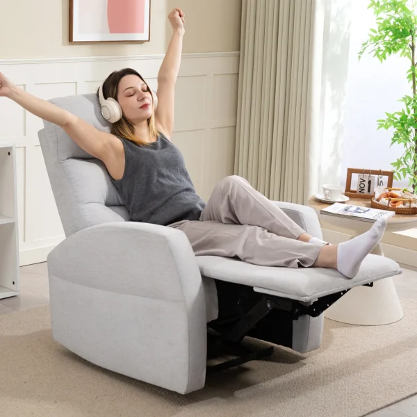 Relaxstoel, tv stoel met ligfunctie, gevoerde tv stoel met voetensteun, linnenlook ruststoel voor woonkamer, slaapkamer tot 150 kg, lichtgrijs 2
