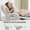 Relaxstoel, tv stoel met ligfunctie, gevoerde tv stoel met voetensteun, linnenlook ruststoel voor woonkamer, slaapkamer tot 150 kg, lichtgrijs 5