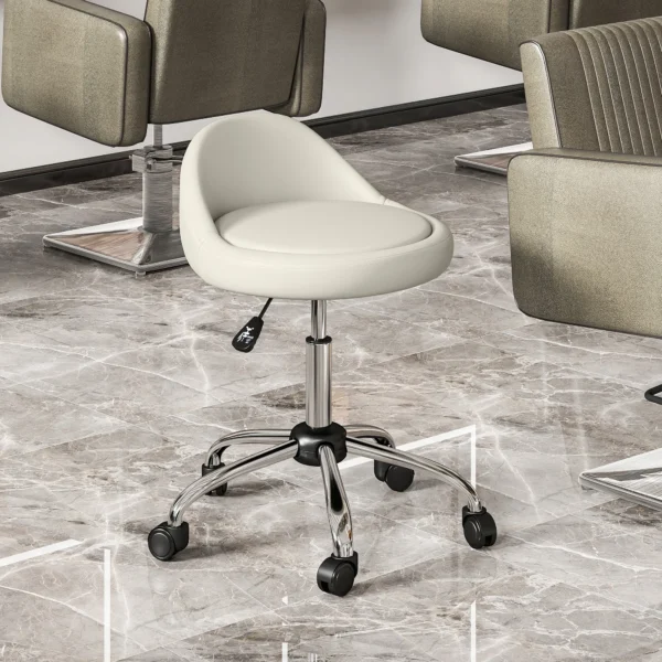 Rolkruk hoogteverstelbare werkkruk 63 83 cm draaikruk met wielen draaibare salonstoel salonkruk kunstleer wit 2
