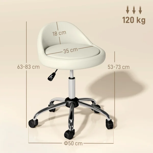 Rolkruk hoogteverstelbare werkkruk 63 83 cm draaikruk met wielen draaibare salonstoel salonkruk kunstleer wit 4