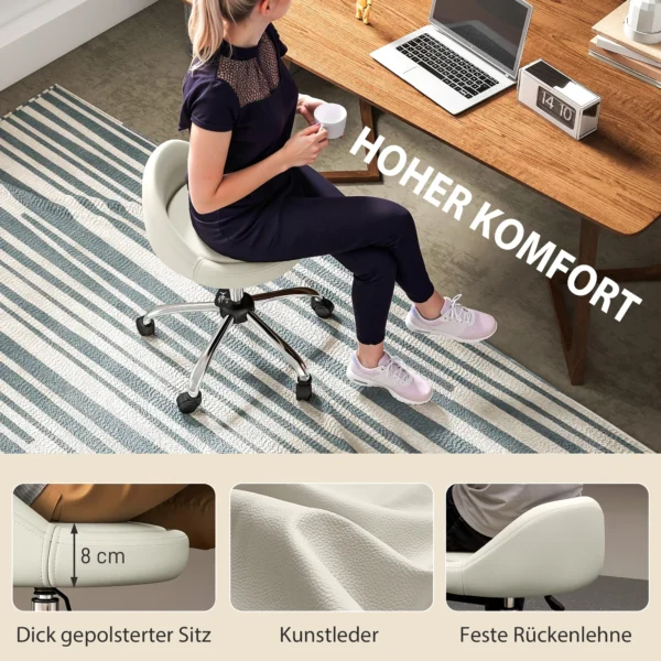 Rolkruk hoogteverstelbare werkkruk 63 83 cm draaikruk met wielen draaibare salonstoel salonkruk kunstleer wit 6