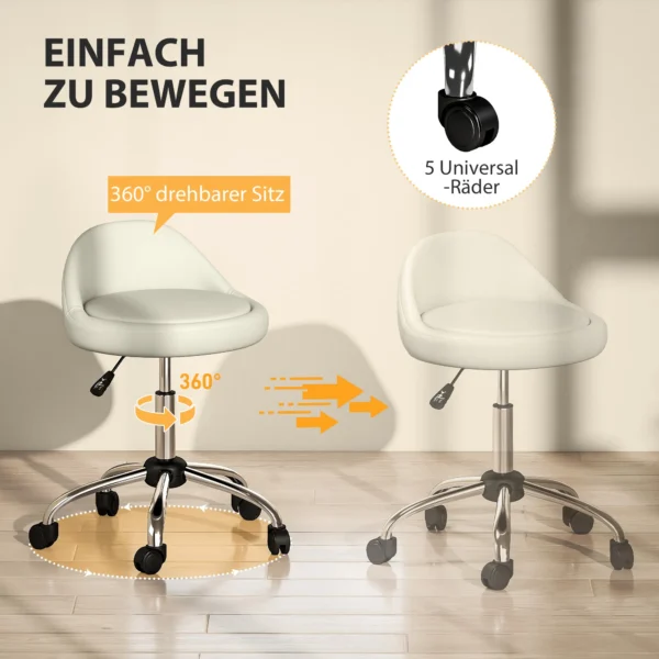 Rolkruk hoogteverstelbare werkkruk 63 83 cm draaikruk met wielen draaibare salonstoel salonkruk kunstleer wit 7