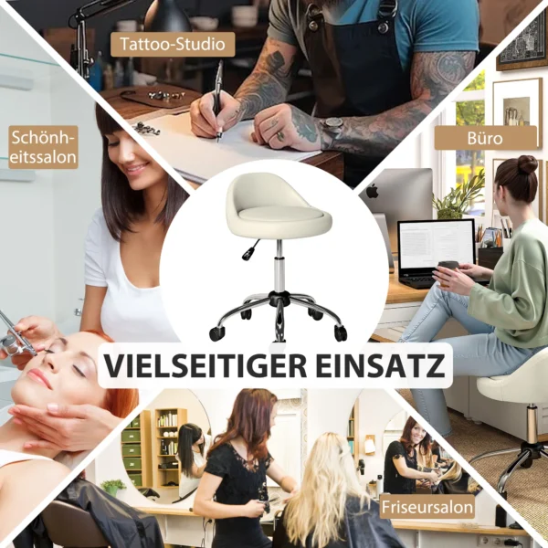 Rolkruk hoogteverstelbare werkkruk 63 83 cm draaikruk met wielen draaibare salonstoel salonkruk kunstleer wit 8