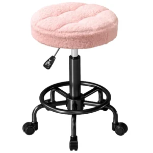 Rolkruk in hoogte verstelbaar draaikruk 50 66 cm werkkruk 360° draaibaar bureaustoel kruk voor kantoor, salon, massage, spa roze 1