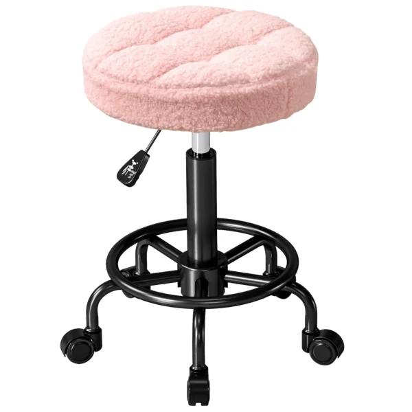 Rolkruk in hoogte verstelbaar draaikruk 50 66 cm werkkruk 360° draaibaar bureaustoel kruk voor kantoor, salon, massage, spa roze 1