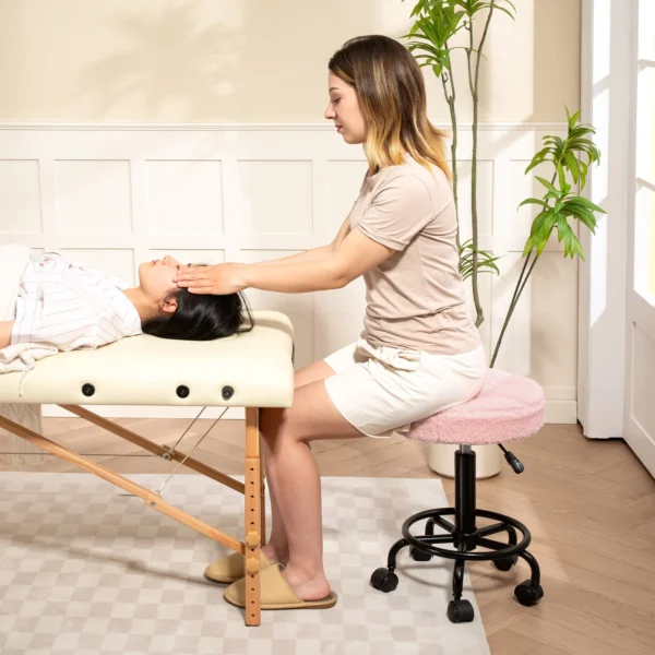 Rolkruk in hoogte verstelbaar draaikruk 50 66 cm werkkruk 360° draaibaar bureaustoel kruk voor kantoor, salon, massage, spa roze 2