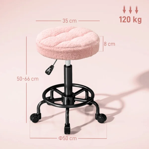Rolkruk in hoogte verstelbaar draaikruk 50 66 cm werkkruk 360° draaibaar bureaustoel kruk voor kantoor, salon, massage, spa roze 4
