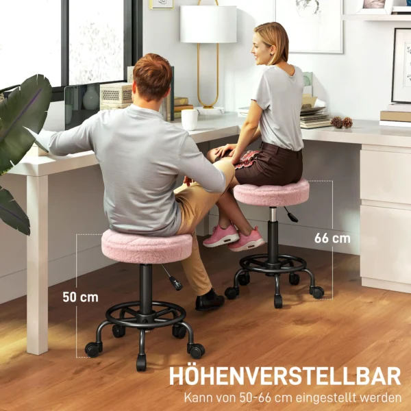 Rolkruk in hoogte verstelbaar draaikruk 50 66 cm werkkruk 360° draaibaar bureaustoel kruk voor kantoor, salon, massage, spa roze 5