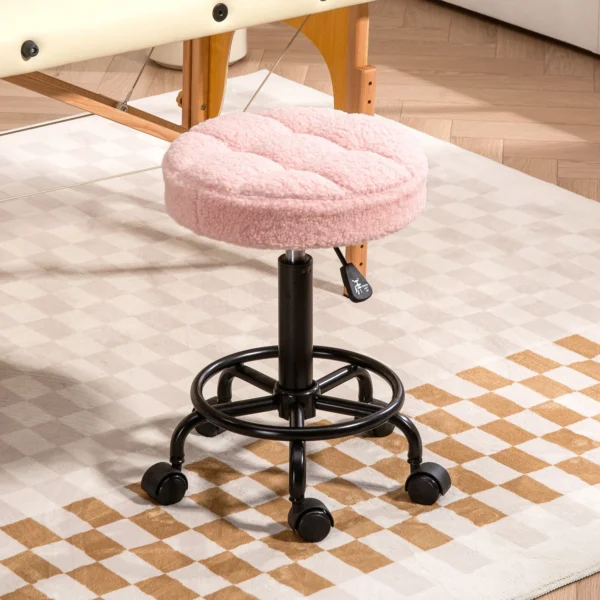 Rolkruk in hoogte verstelbaar draaikruk 50 66 cm werkkruk 360° draaibaar bureaustoel kruk voor kantoor, salon, massage, spa roze 8