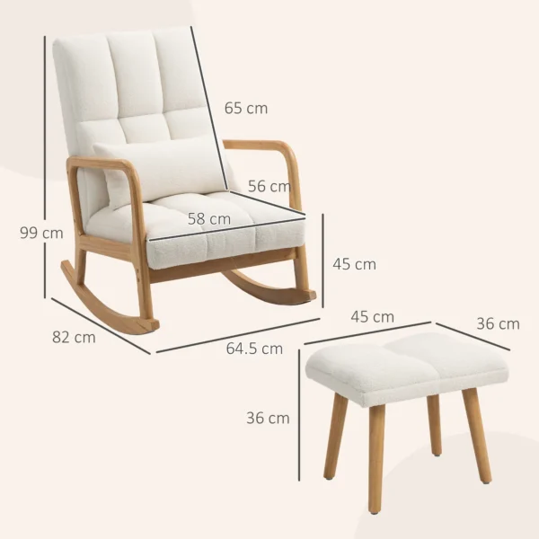 Schommelstoel met kruk schommelstoel met fleece hoes, armleuningen, hoge rugleuning, houten glijders, gevoerde schommelstoel relaxstoel voedingsstoel voor woonkamer, slaapkamer wit 4