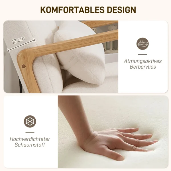 Schommelstoel met kruk schommelstoel met fleece hoes, armleuningen, hoge rugleuning, houten glijders, gevoerde schommelstoel relaxstoel voedingsstoel voor woonkamer, slaapkamer wit 6
