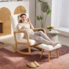 Schommelstoel met kruk schommelstoel met fleece hoes, armleuningen, hoge rugleuning, houten glijders, gevoerde schommelstoel relaxstoel voedingsstoel voor woonkamer, slaapkamer wit 8