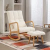 Schommelstoel met kruk schommelstoel met fleece hoes, armleuningen, hoge rugleuning, houten glijders, gevoerde schommelstoel relaxstoel voedingsstoel voor woonkamer, slaapkamer wit 9
