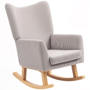 Schommelstoel schommelstoel met hoge rugleuning, koordlook, schommelstoel relaxstoel met brede armleuning, houten sleden, stille stoel voor woonkamer, slaapkamer, balkon lichtgrijs 1