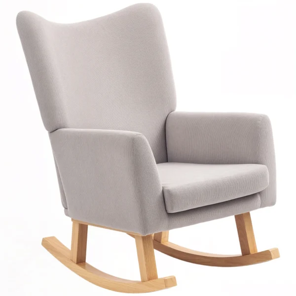 Schommelstoel schommelstoel met hoge rugleuning, koordlook, schommelstoel relaxstoel met brede armleuning, houten sleden, stille stoel voor woonkamer, slaapkamer, balkon lichtgrijs 1