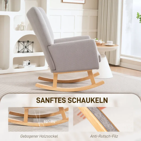 Schommelstoel schommelstoel met hoge rugleuning, koordlook, schommelstoel relaxstoel met brede armleuning, houten sleden, stille stoel voor woonkamer, slaapkamer, balkon lichtgrijs 7