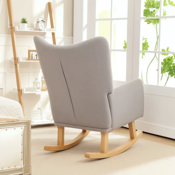 Schommelstoel schommelstoel met hoge rugleuning, koordlook, schommelstoel relaxstoel met brede armleuning, houten sleden, stille stoel voor woonkamer, slaapkamer, balkon lichtgrijs 9