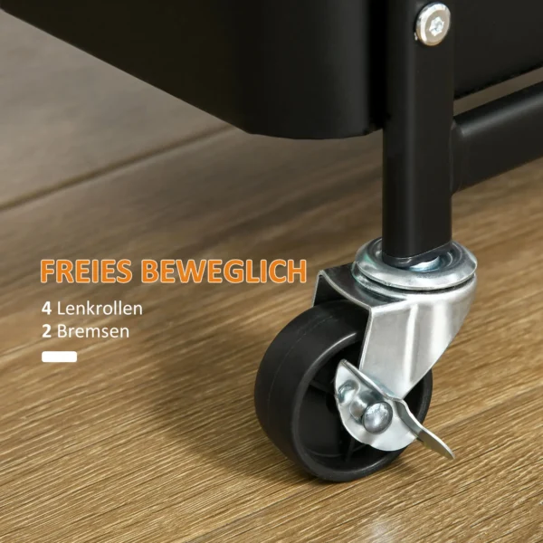 Serveerwagen met 3 niveaus keukenwagen met wielen handvat rolwagen met haken en mand, keukenrek, multifunctionele wagen voor keuken kantoor badkamer, zwart 7