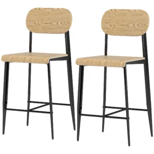 Set van 2 barkrukken, barkruk met voetsteun, metalen frame, keukenstoel met zithoogte van 66 cm, toonbankkruk eenvoudige montage, industrieel ontwerp natuurhout+zwart 1