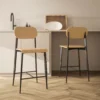 Set van 2 barkrukken, barkruk met voetsteun, metalen frame, keukenstoel met zithoogte van 66 cm, toonbankkruk eenvoudige montage, industrieel ontwerp natuurhout+zwart 2
