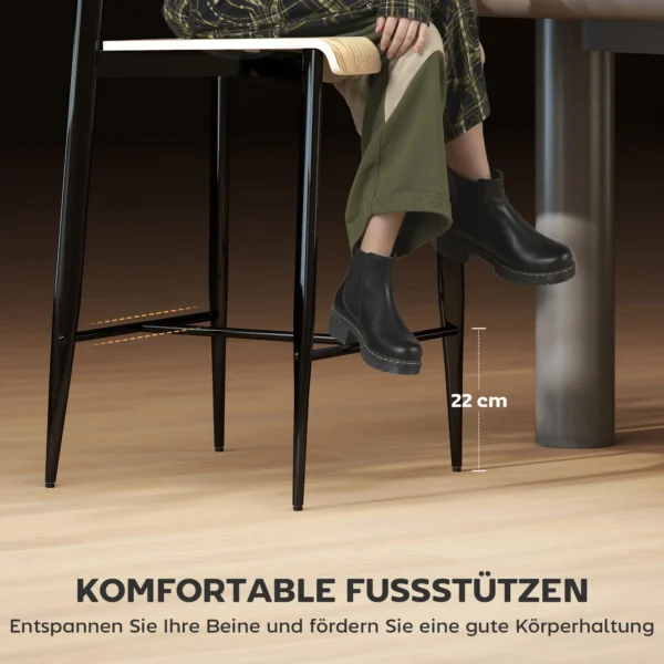 Set van 2 barkrukken, barkruk met voetsteun, metalen frame, keukenstoel met zithoogte van 66 cm, toonbankkruk eenvoudige montage, industrieel ontwerp natuurhout+zwart 5