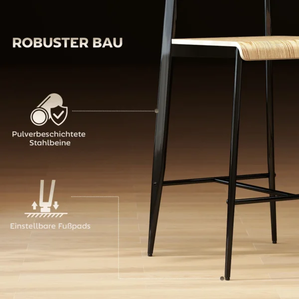 Set van 2 barkrukken, barkruk met voetsteun, metalen frame, keukenstoel met zithoogte van 66 cm, toonbankkruk eenvoudige montage, industrieel ontwerp natuurhout+zwart 6