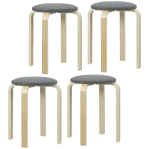 Set van 4 eetkamerkrukken stapelbare krukken, ronde krukken, keukenkrukken met linnenlook, gestoffeerde krukken voor eetkamer, woonkamer, keuken, grijs 1