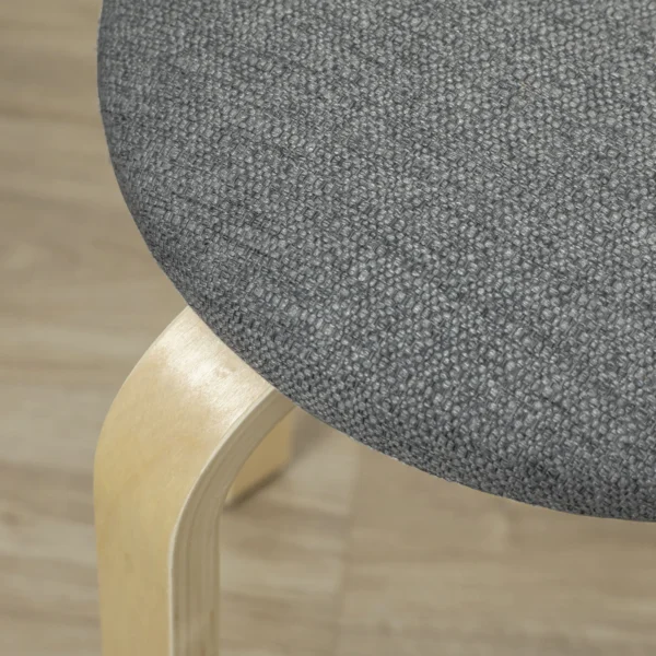 Set van 4 eetkamerkrukken stapelbare krukken, ronde krukken, keukenkrukken met linnenlook, gestoffeerde krukken voor eetkamer, woonkamer, keuken, grijs 10