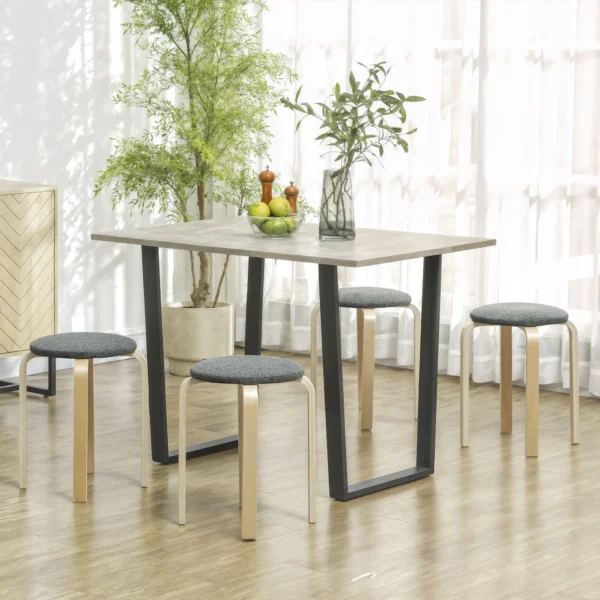 Set van 4 eetkamerkrukken stapelbare krukken, ronde krukken, keukenkrukken met linnenlook, gestoffeerde krukken voor eetkamer, woonkamer, keuken, grijs 2