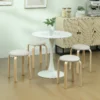 Set van 4 eetkamerkrukken stapelkrukken ronde krukken, keukenkrukken met linnenlook, gestoffeerde krukken voor eetkamer, woonkamer, keuken, crèmewit 2