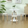 Set van 4 eetkamerkrukken stapelkrukken ronde krukken, keukenkrukken met linnenlook, gestoffeerde krukken voor eetkamer, woonkamer, keuken, crèmewit 8