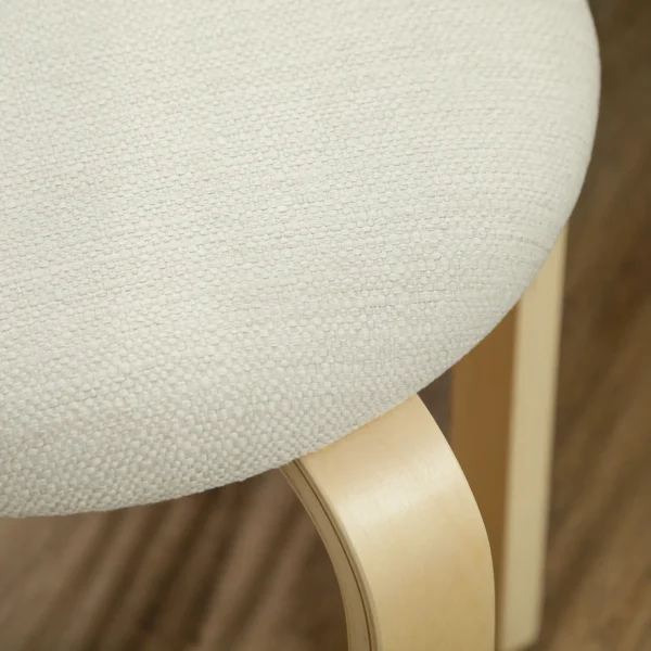 Set van 4 eetkamerkrukken stapelkrukken ronde krukken, keukenkrukken met linnenlook, gestoffeerde krukken voor eetkamer, woonkamer, keuken, crèmewit 9