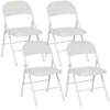 Set van 4 klapstoelen, draagbare bureaustoel met kussen, kunstleer, stalen poten, vouwstoel voor kantoor receptie wachtkamer, wit 1