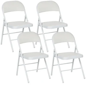 Set van 4 klapstoelen, draagbare bureaustoel met kussen, kunstleer, stalen poten, vouwstoel voor kantoor receptie wachtkamer, wit 1
