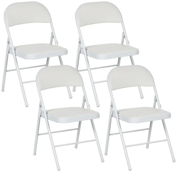 Set van 4 klapstoelen, draagbare bureaustoel met kussen, kunstleer, stalen poten, vouwstoel voor kantoor receptie wachtkamer, wit 1