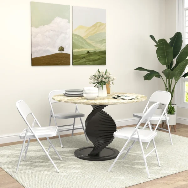 Set van 4 klapstoelen, draagbare bureaustoel met kussen, kunstleer, stalen poten, vouwstoel voor kantoor receptie wachtkamer, wit 2