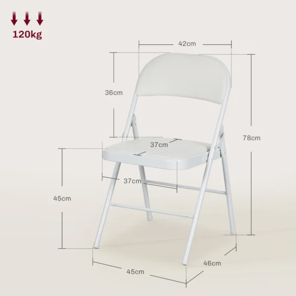 Set van 4 klapstoelen, draagbare bureaustoel met kussen, kunstleer, stalen poten, vouwstoel voor kantoor receptie wachtkamer, wit 4