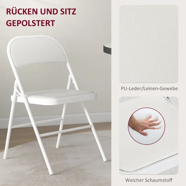 Set van 4 klapstoelen, draagbare bureaustoel met kussen, kunstleer, stalen poten, vouwstoel voor kantoor receptie wachtkamer, wit 5