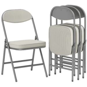 Set van 4 vouwstoelen campingstoel met gevoerde rugleuning, opvouwbare bureaustoel met stalen frame, keukenstoel met kussen tot 120 kg belastbaar voor gasten, kantoor, camping, crèmewit 1