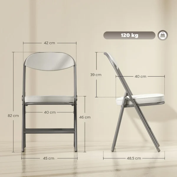 Set van 4 vouwstoelen campingstoel met gevoerde rugleuning, opvouwbare bureaustoel met stalen frame, keukenstoel met kussen tot 120 kg belastbaar voor gasten, kantoor, camping, crèmewit 4