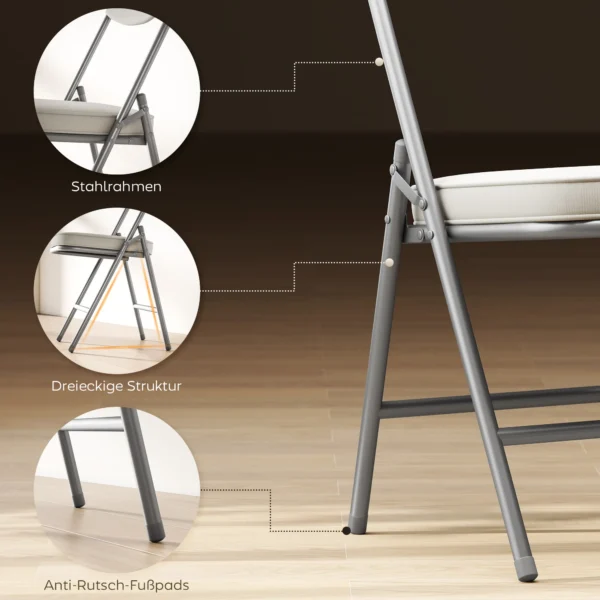 Set van 4 vouwstoelen campingstoel met gevoerde rugleuning, opvouwbare bureaustoel met stalen frame, keukenstoel met kussen tot 120 kg belastbaar voor gasten, kantoor, camping, crèmewit 7