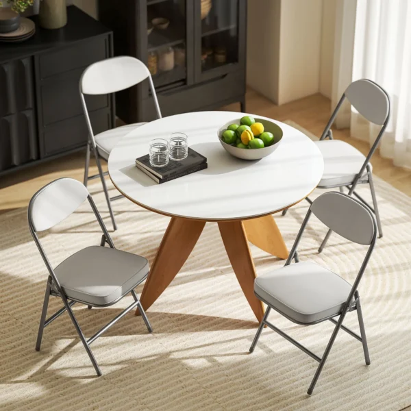 Set van 4 vouwstoelen campingstoel met gevoerde rugleuning, opvouwbare bureaustoel met stalen frame, keukenstoel met kussen tot 120 kg belastbaar voor gasten, kantoor, camping, crèmewit 9