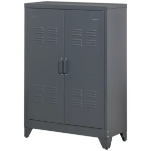 Sideboard keukenkast met magnetische lamellen dubbele deur, verstelbare legplank, moderne opbergkast voor woonkamer, slaapkamer 75 x 33 x 110 cm grijs 1