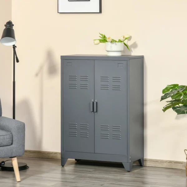 Sideboard keukenkast met magnetische lamellen dubbele deur, verstelbare legplank, moderne opbergkast voor woonkamer, slaapkamer 75 x 33 x 110 cm grijs 2