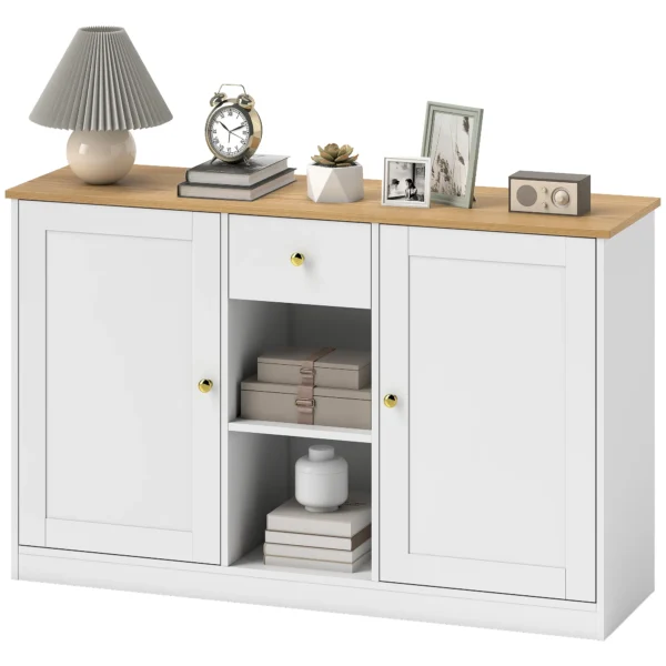Sideboard opslagkast met lade, 2 deuren, 2 open planken, bijzetkast voor keuken, woonkamer, 120 x 35 x 75,2 cm wit 1
