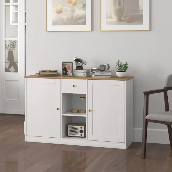 Sideboard opslagkast met lade, 2 deuren, 2 open planken, bijzetkast voor keuken, woonkamer, 120 x 35 x 75,2 cm wit 10