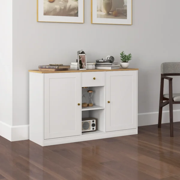 Sideboard opslagkast met lade, 2 deuren, 2 open planken, bijzetkast voor keuken, woonkamer, 120 x 35 x 75,2 cm wit 2