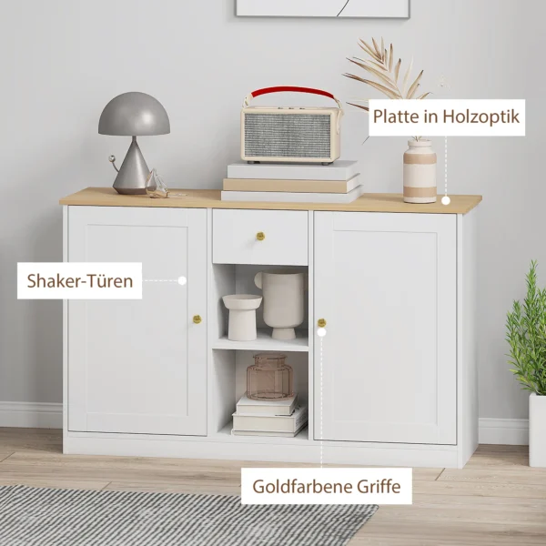 Sideboard opslagkast met lade, 2 deuren, 2 open planken, bijzetkast voor keuken, woonkamer, 120 x 35 x 75,2 cm wit 6
