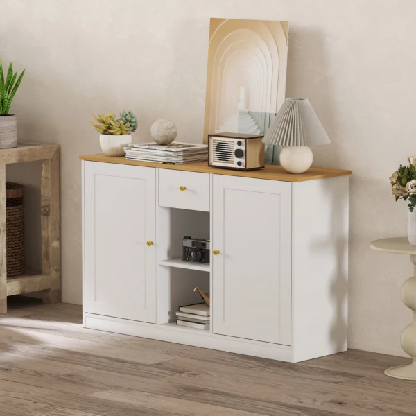 Sideboard opslagkast met lade, 2 deuren, 2 open planken, bijzetkast voor keuken, woonkamer, 120 x 35 x 75,2 cm wit 8
