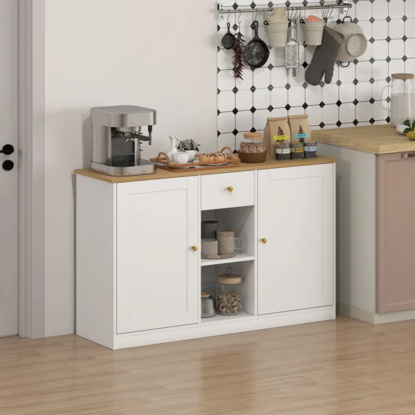 Sideboard opslagkast met lade, 2 deuren, 2 open planken, bijzetkast voor keuken, woonkamer, 120 x 35 x 75,2 cm wit 9